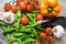 Vegetable fresh food aubergini tomato green pepper yellow pepper garlic