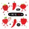 Vegetable and Fruit Cartoon Cute Set Pepper Red Chili Tomato Apple Strawberry Vector