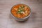 Vegetable handi made from vegetables, served on copper bowl with lettuce, spice and curry