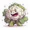 Vegetable Humor: Humanized Cauliflower Laughing Evilly. Generative AI.