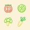 Vegetable icon set collection tomato cabbage brocolli radish white isolated background with stroke color outline style