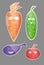 Vegetable icon set. Labels with Vegetables. Carrot, cucumber, tomato, eggplant Flat style.