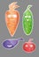 Vegetable icon set. Labels with Vegetables. Carrot, cucumber, tomato, eggplant Flat style. Vector