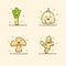 Vegetable icons set collection leek garlic mushroom ginger cute mascot face emotion happy with color flat cartoon