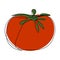 Vegetable illustration, line art. Red tomato, black line with the addition of colored spots. Minimal design, doodle