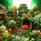 Vegetable Kingdom Fantasy vegetable garden with organic hut Generative AI