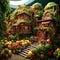 Vegetable Kingdom Fantasy vegetable garden with organic hut Generative AI