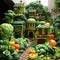 Vegetable Kingdom Fantasy vegetable garden with organic hut Generative AI