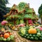 Vegetable Kingdom Fantasy vegetable garden with organic hut Generative AI