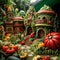 Vegetable Kingdom Fantasy vegetable garden with organic hut Generative AI