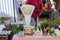 Vegetable lying on market stall near retro scales