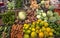 Vegetable market. Fresh juicy vegetables and fruits in the village market of Cape Verde.