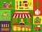 Vegetable market of local farm products, vector illustration. Colorful collage of stickers in flat design, harvest