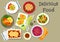 Vegetable, meat and fish salads menu icon design