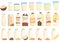 Vegetable milk icons set cartoon vector. Almond soy