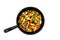 Vegetable mix in authentic pan on white background. Mexican food concept. Budget-friendly menu.Close-up
