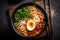 vegetable noodle meal asian japanese bowl ramen food chopstick soup. Generative AI.