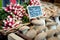 Vegetable: radish and mushrooms at the market