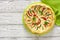 Vegetable rustic pie quiche with tomatoes, zucchini and soft