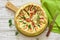 Vegetable rustic pie quiche with tomatoes, zucchini and soft