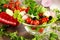 Vegetable salad bowl on kitchen table. Balanced diet