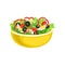 Vegetable salad in a deep yellow bowl. Vector illustration on white background.