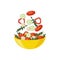 Vegetable salad ingredients falling into bowl - colorful vector illustration