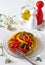 Vegetable salad: roasted bell pepper with garlic sauce