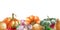 Vegetable seamless border. Watercolor illustration. Pumpkin, onion, garlic, chili and pepper border element. Pumpkins
