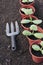 Vegetable seedlings closeup in pots