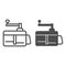 Vegetable slicer line and solid icon, Kitchen appliances concept, Kitchen domestic electrical equipment sign on white