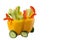 Vegetable slices made in the form of a carriage of sweet colored peppers. Dish for children