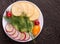 Vegetable slicing. wood texture background