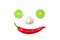 Vegetable smiling face from red chili pepper , garlic and lime on white background