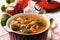 Vegetable soup goulash with meat.