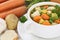 Vegetable soup meal closeup with vegetables in bowl