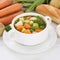 Vegetable soup meal with vegetables, potatoes, carrots healthy e