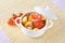 Vegetable soup with potato, carrot, tomatoes and meat