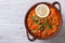 Vegetable soup with red lentils horizontal view from above