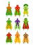 Vegetable superhero set. Super Team Vegetables in mask and raincoat. Strong Tomato and cabbage. Bell pepper and eggplant. Potatoes