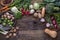 Vegetable. Top view assortment fresh vegetable on old oak table