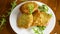 Vegetable vegetarian fried cabbage pancakes in a plate