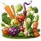 Vegetables 3D render cartoon for food and fruits illustration
