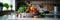 vegetables in basket on the countertop in a modern kitchen , advertising banner