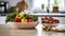 vegetables in basket on the countertop in a modern kitchen , advertising banner