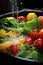 Vegetables being washed in the sink