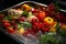 Vegetables being washed in the sink