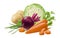 Vegetables for borscht: beetroot, cabbage, carrot, potato, onion, scallion. Isolated on white background