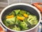 Vegetables of broccoli in boiling pots. broccoli boiling on the stove in the kitchen