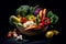 Vegetables Bucket on black background isolated. AI Generated